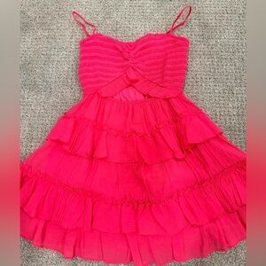 Lush- Bright Pink Ruffle Mini Dress with Cutout